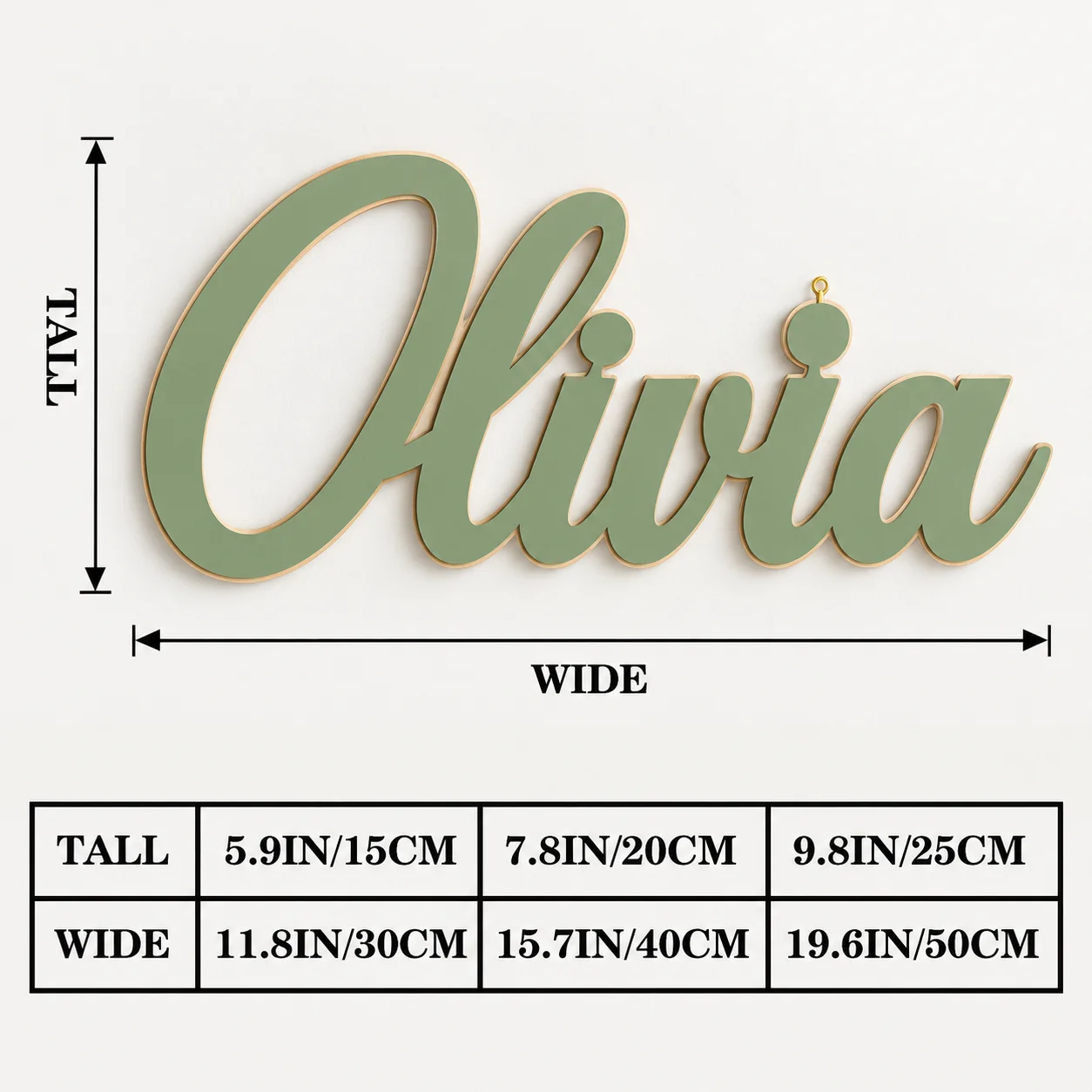 Custom Shaped Wooden Name Sign, Personalized Cursive Plaque, Single Layer 5mm Poplar Wood with Gold Hook, Solid Color Wall Decor