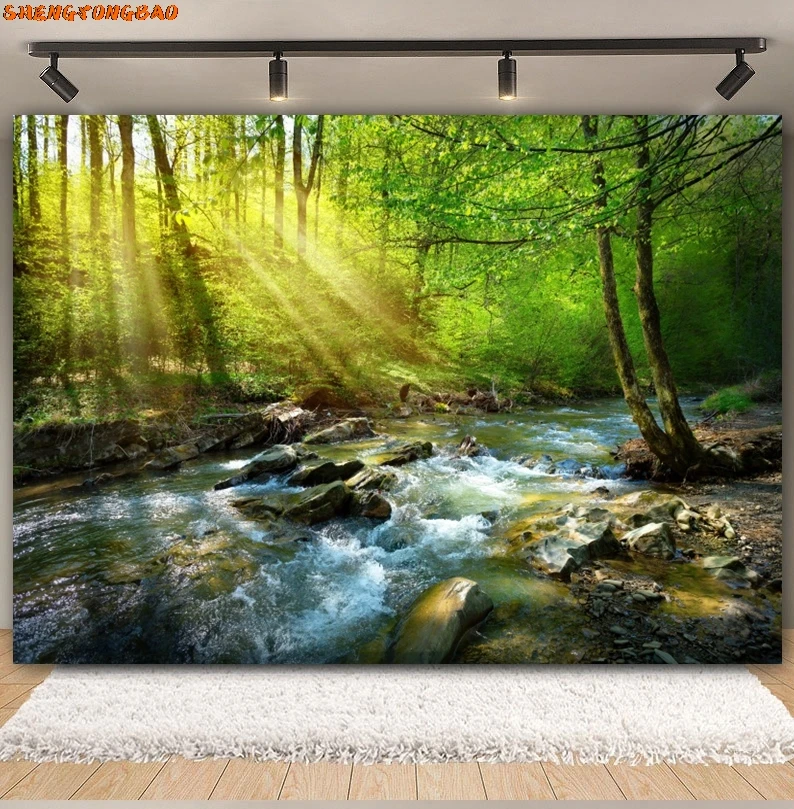 Spring Natural Scenery Photography Backdrops Waterfall Mountain Water River Lake Forest Landscape Background Decor Photo Studio