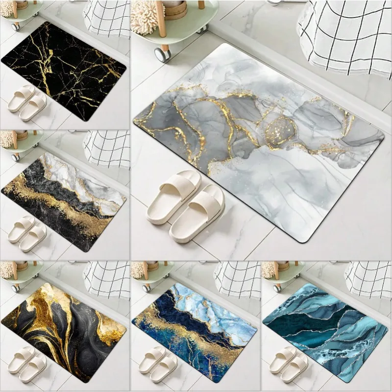 Marble Gold Vein Foil Modern Luxury Carpet Mat Rug Non Slip Easy Clean Home Decor for Bathroom Bedroom Entryway Door