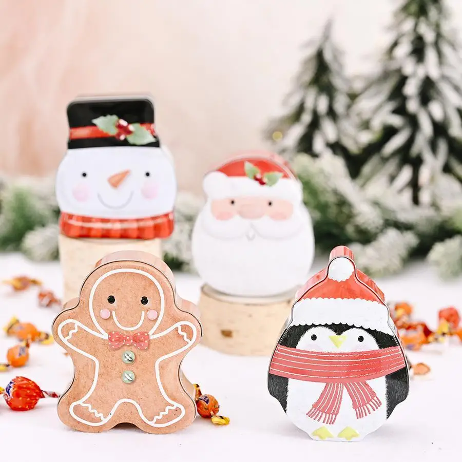 Christmas Gingerbread Man Candy Tin Box Metal Gift Container For Treats Cookies Xmas Holiday Party New Year Packaging Decor