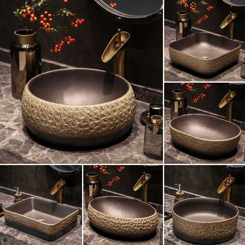 for Jingdezhen Art Basin Top Mount Bathroom Ceramic Hand Wash Face Washbasin Integrated Ceramic Sink