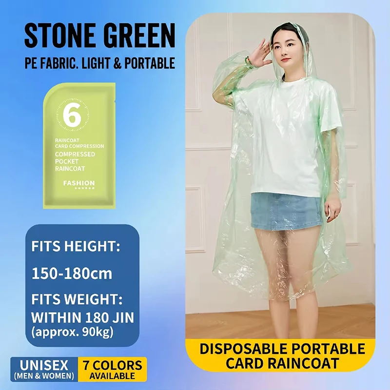 Tragbarer Einweg-Regenmantel in Kartengröße für Erwachsene Taschen-Regenponcho Wasserdichte Notfall-Regenbekleidung für Outdoor-Reisen Camping Wandern