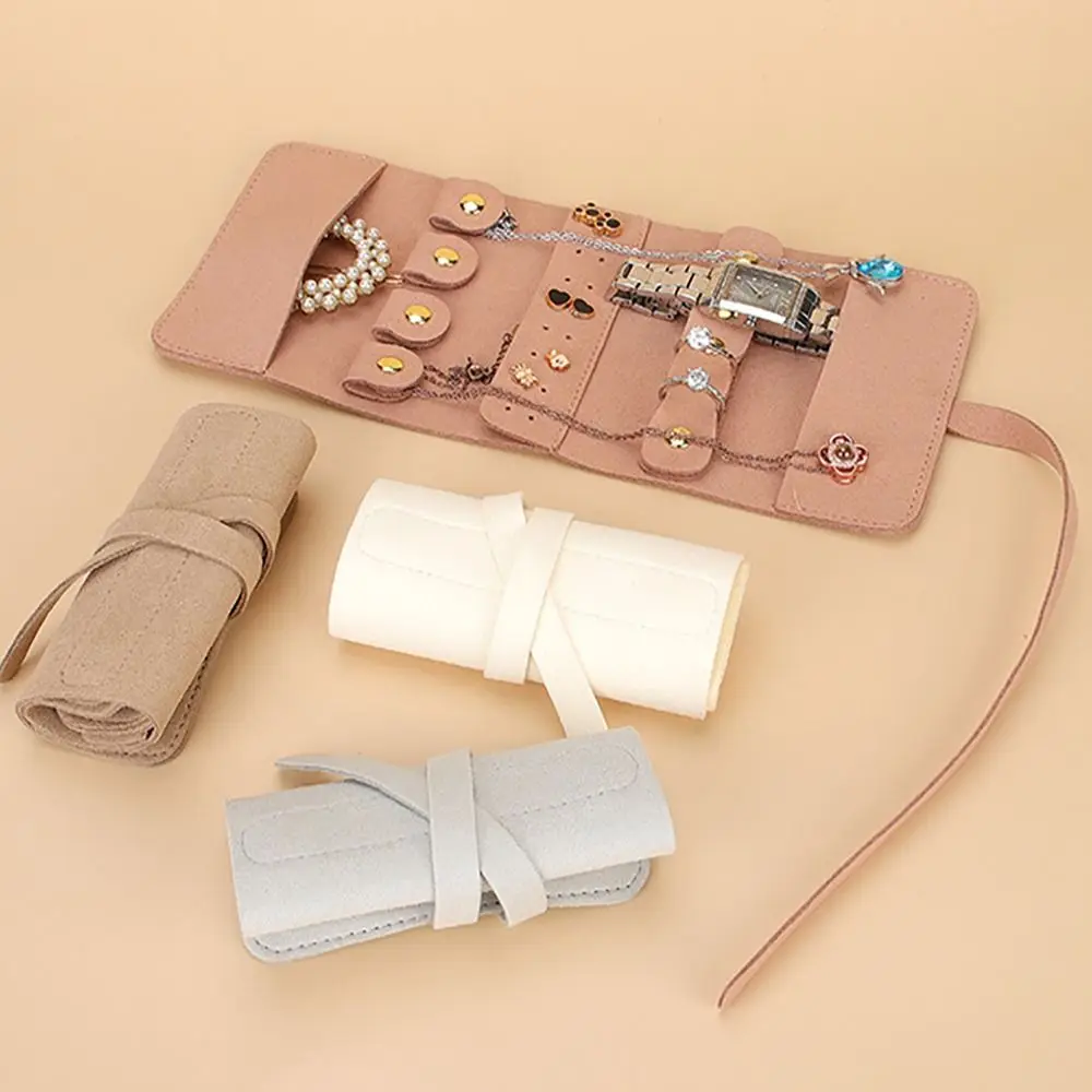 حقيبة تخزين المجوهرات لفة ، حامل المجوهرات ، تصميم قابل للطي ، جودة عالية ، بو الجلود ، منظم لفة المجوهرات متعددة الوظائف ، لينة