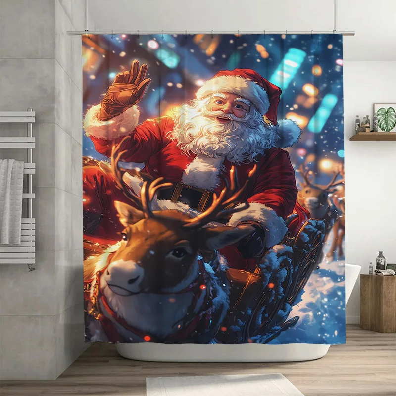 

Tuniu Festive Santa Claus Christmas Bathroom Shower Curtain Waterproof Holiday Decor Fun Cute Novelty Home Festive Decoration Gi