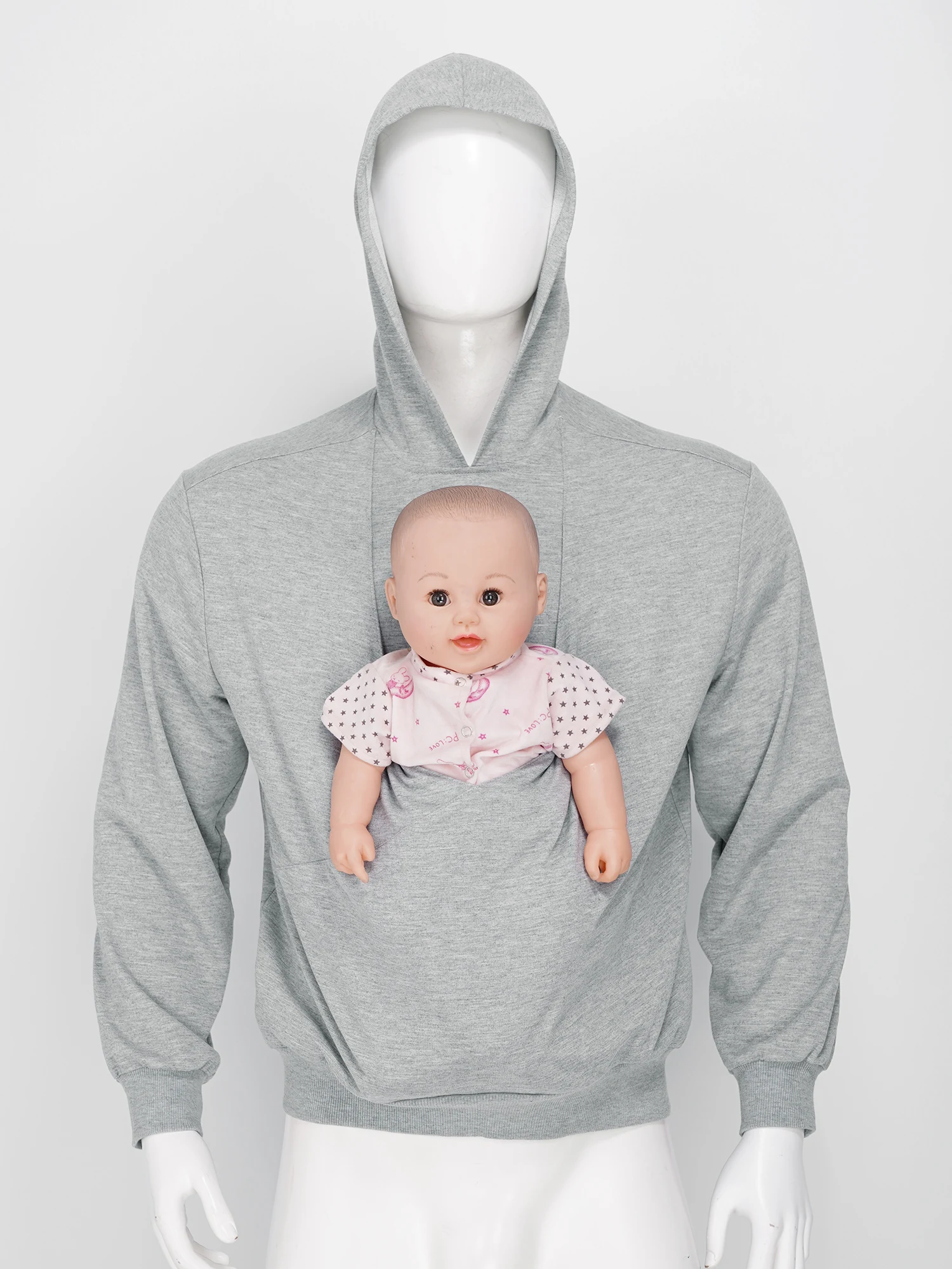 Herren-Känguru-Hoodie für Väter und Babytragen, einfarbig, mit großer Tasche vorne, Kapuzen-Sweatshirt, lässiger Langarm-Pullover – Detail 10