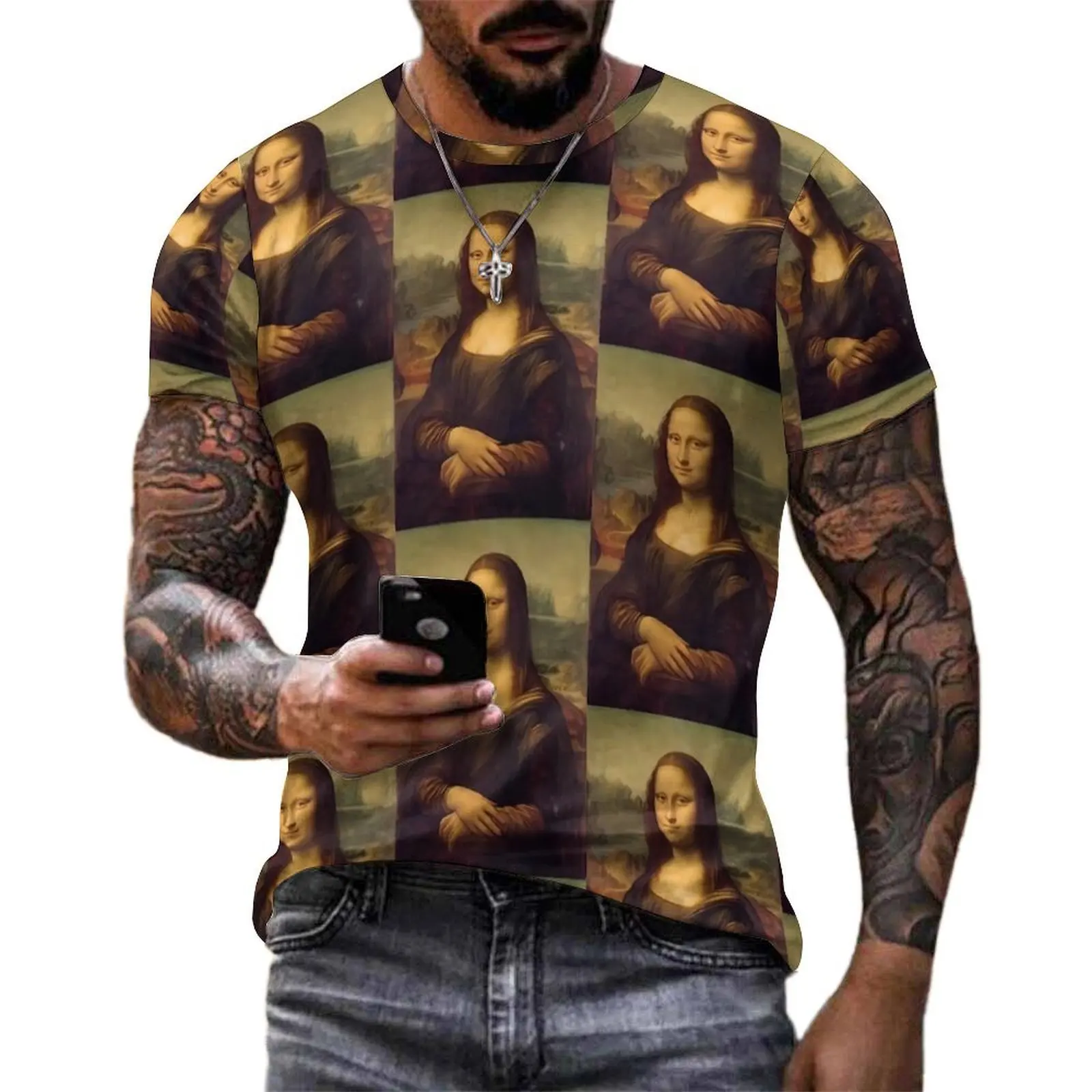 Oversized T-Shirt Summer Mona Lisa T-Shirts Leonardo Da Vinci Basic Round Neck Tshirt Man Harajuku Pattern Top Tees