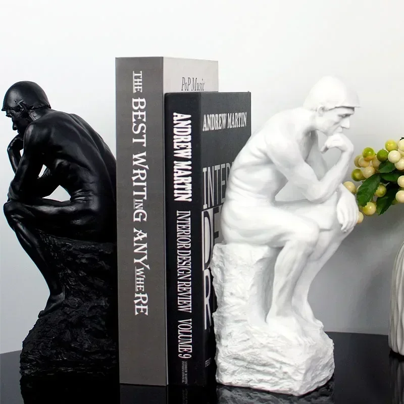 Modern Simple Thinker Figure Sculpture bookend Thinker figurines Ornaments Room Decor Figure Resin Statue Home Decoration Gifts