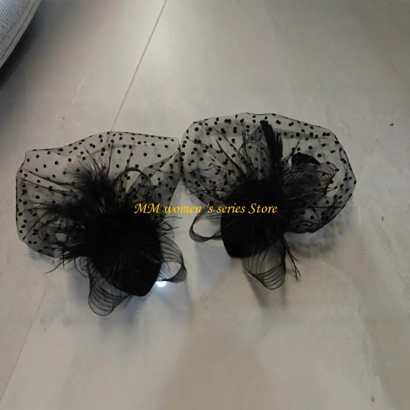 

Q39C Elegant Dotted Fascinator Hat Feathered Handmade Hair Accessories for Women Feathered Headpiece 1920s Art