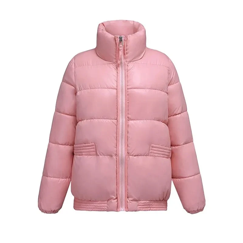 Jaqueta Puffer Preppy Cropped Stand Collar, casaco de algodão grosso, parkas de inverno soltas, versão coreana, novo estilo, 2024