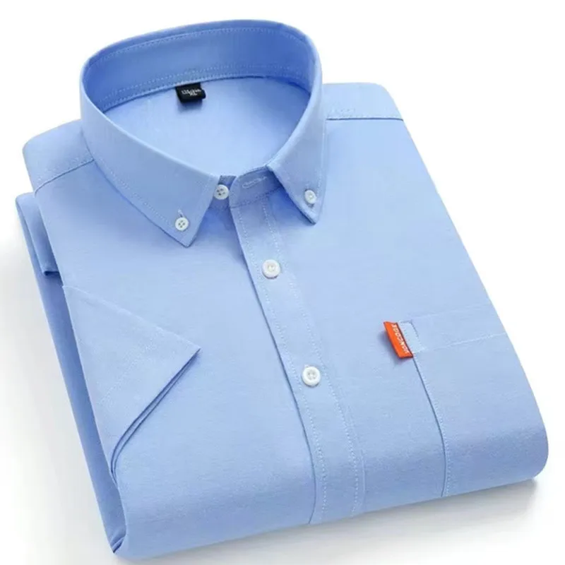 Herren-Oxford-Hemd, Sommer, kurzärmelig, kausal, 100 % Baumwolle, hochwertig, gesellschaftliches Business, formell, blau, gelb, Jugend, koreanischer Stil, 5XL