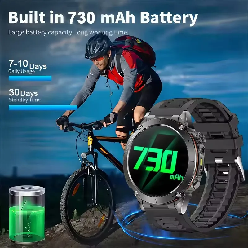 2025 新シャオ mi 男性軍事グレードスマートウォッチ GPS 10ATM 防水 LED 懐中電灯 730mAh バッテリー Bluetooth 通話スマートウォッチ