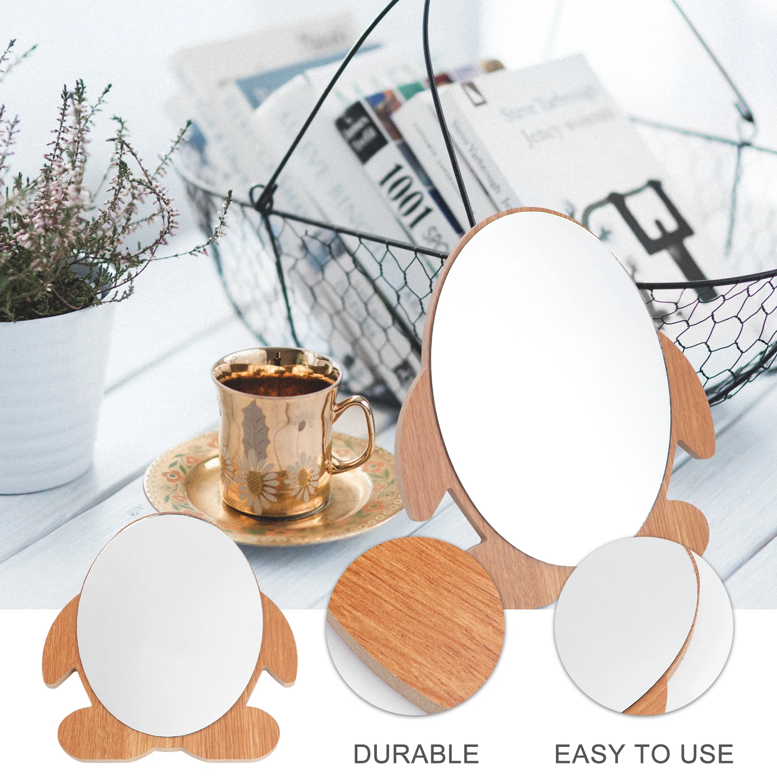 

Rustic Mirror Make with Decorative up Mirrors Makeup Penguin Shaped Lovely Wooden Desktop