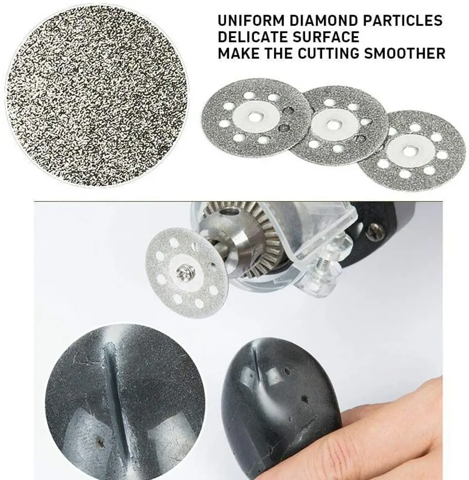 20/22/25/30MM Diamond Cutting Wheels 12 Pack for Dremel Rotary Tool 2 Mandrels Set Kit Cuts Stone Glass Metal Masonry Cutter