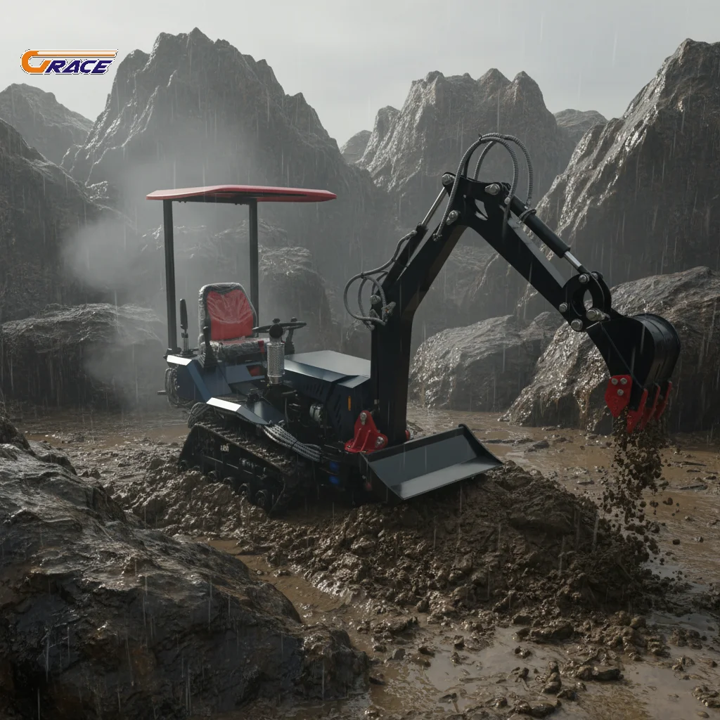 Customize Professional farm working tractor with ditching rotary tiller excavator and bulldozer kit