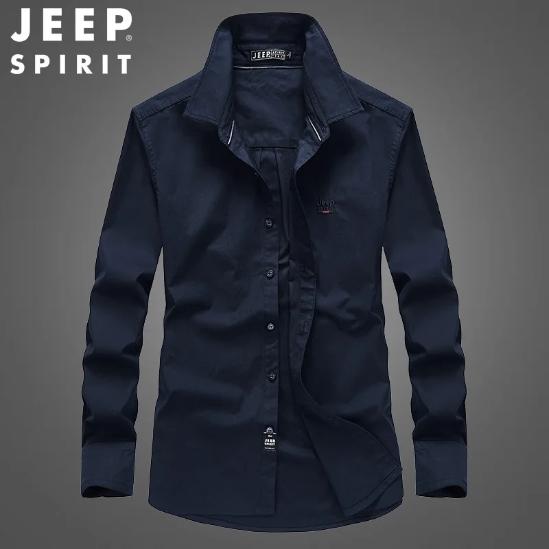 JEEP SPIRIT men solid color simple long-sleeved shirt spring autumn fashion loose all-match cardigan casual military style top