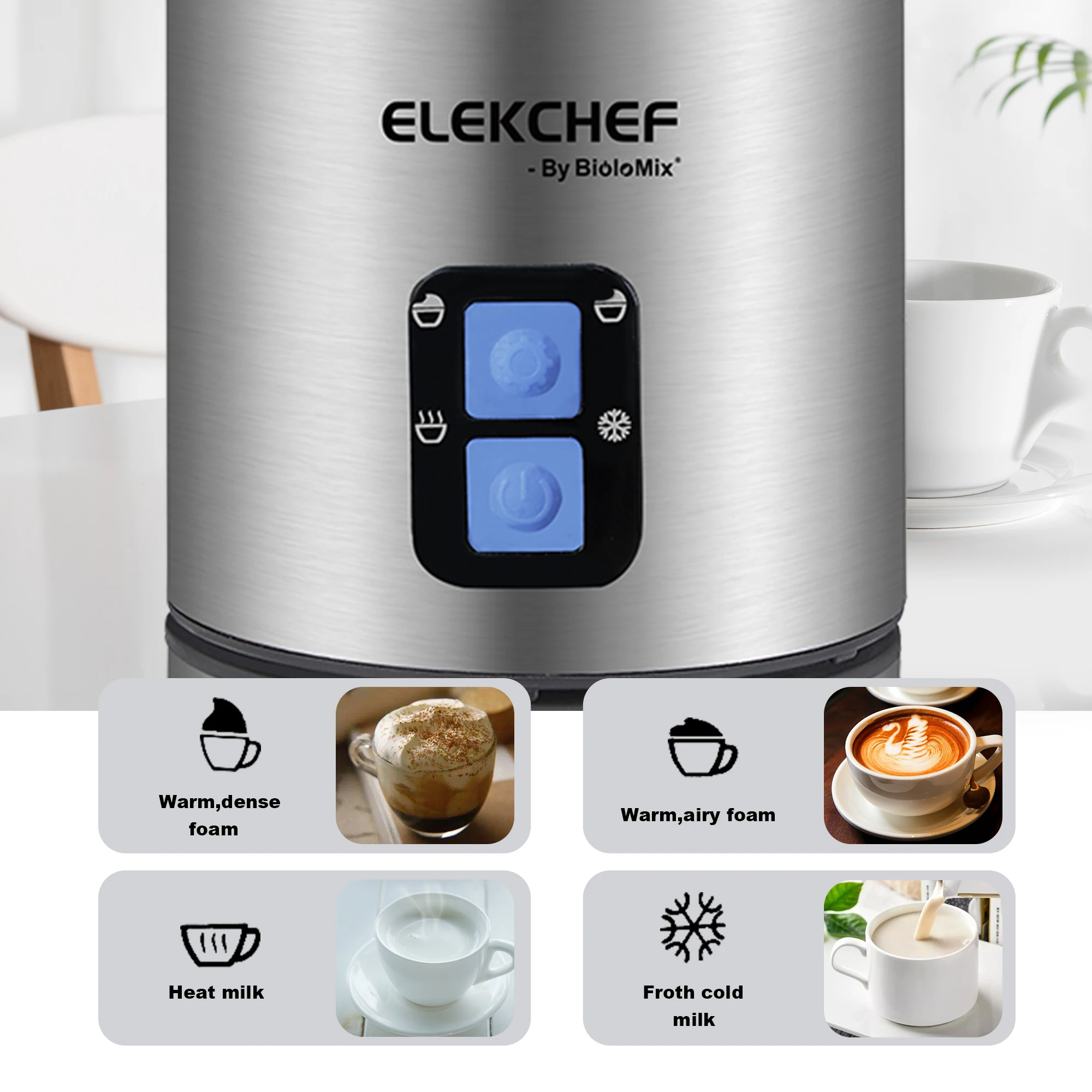 BioloMix Automatischer Milchaufschäumer und Wärmer – 4-in-1-Kaffeeaufschäumer für Heiß-/Kaltschaum, Latte und Cappuccino – Detail 4