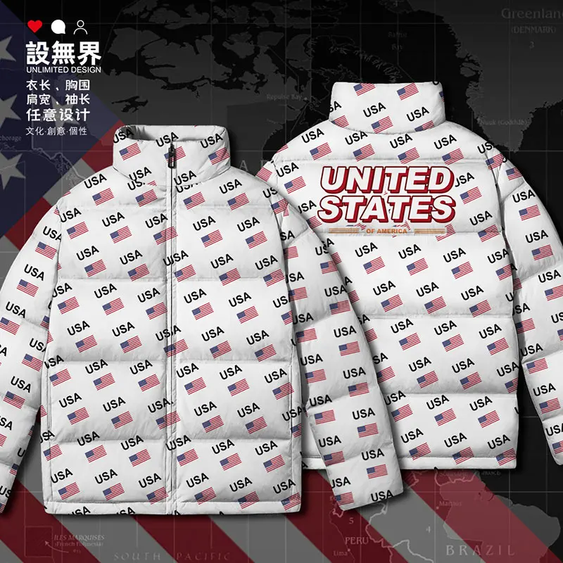 United States of America USA US country flag White duck down Jackets Man printing Comfortable jacket Thick down coat Winter