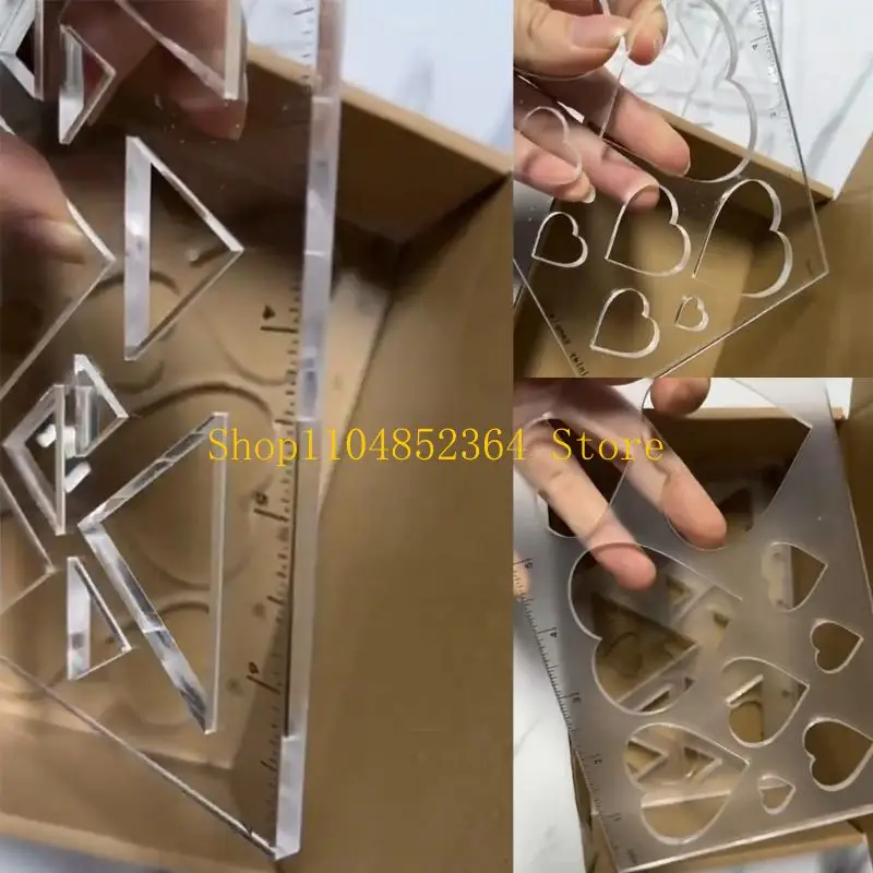 

652F Triangle or Heart Inlay Template Clear Acrylic Router Stencil Drawing Scale Ruler for Enhances Woodworking Precisions