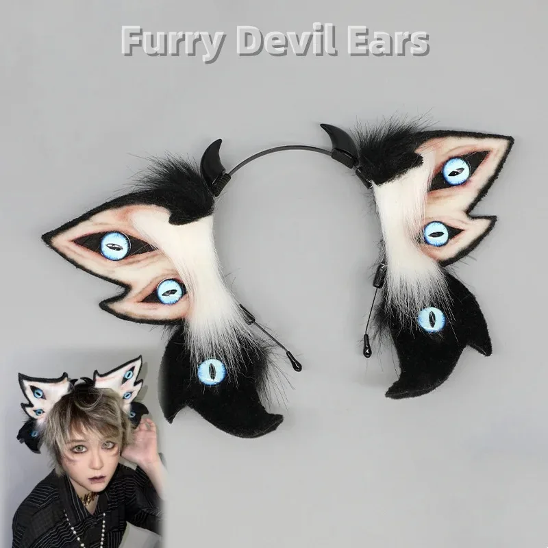 

Хэллоуин Пушистые Уши Дьявола Головной Убор Косплей Костюм Моделирование Глаз Животного Плюшевые Уши Повязка Для Волос Готи Лолита Крутые Аксессуары Для Волос