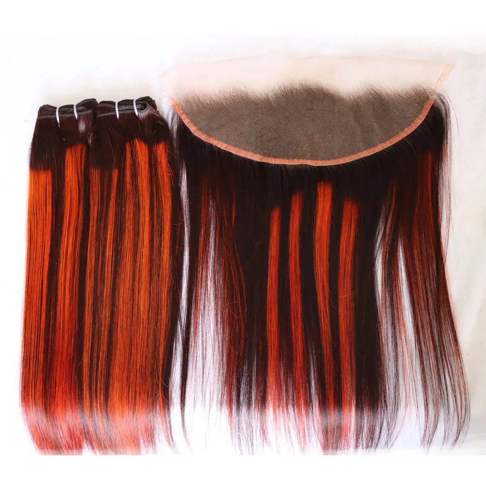 الجملة حزم الشعر البشري لعذراء مع إغلاق أمامي تسليط الضوء على لون البيانو 1B انخفاض الشحن الدانتيل أمامي شفاف