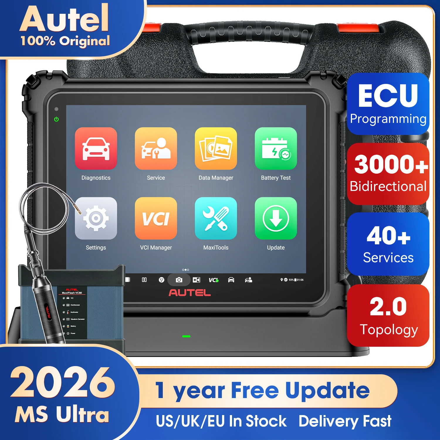 Autel MaxiSys Ultra Scanner Car Diagnostic Tools, ECU Programming, Topology 2.0, with 5in1 VCMI OBD2 Scan Tools PK MS919 MS909