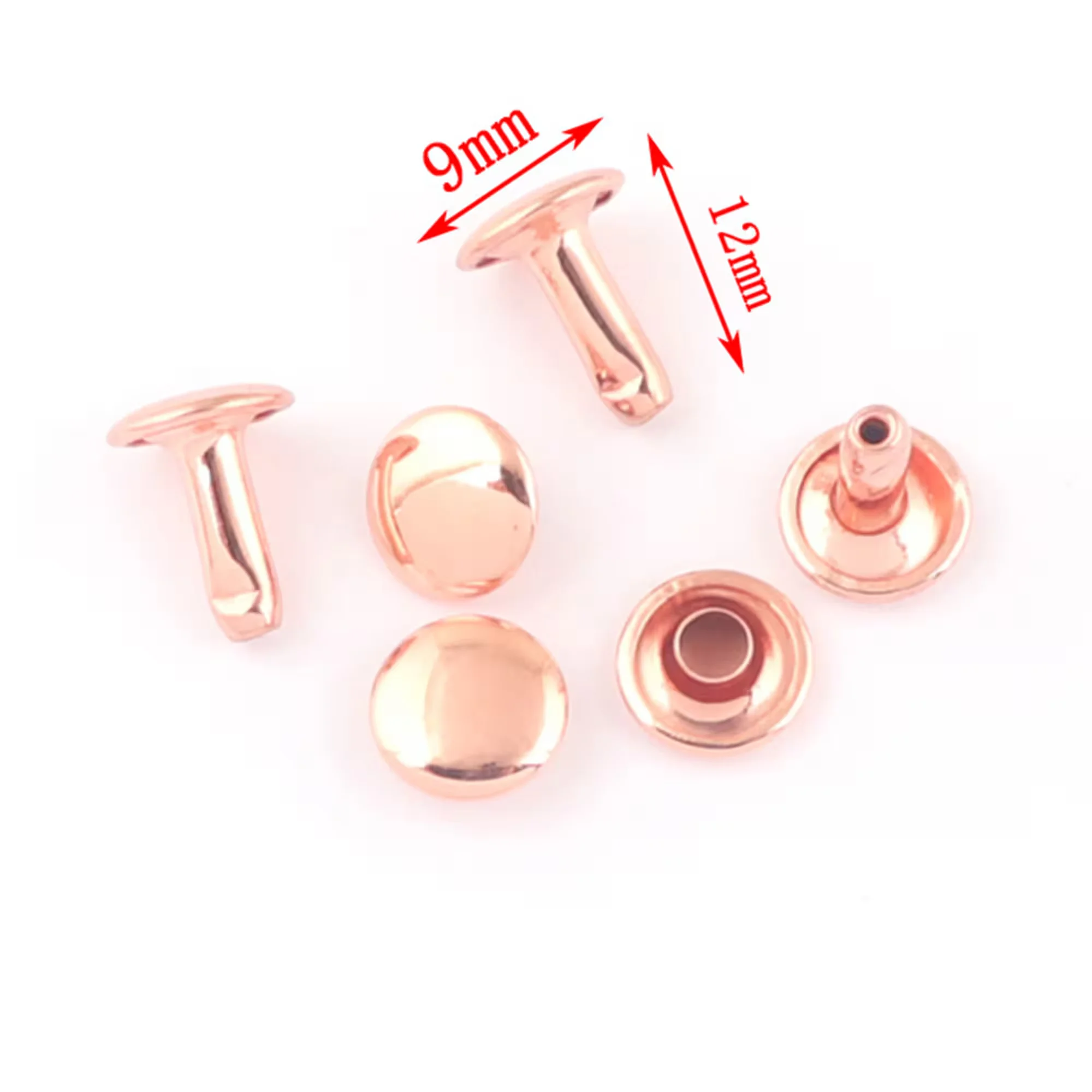 100set/lot Round Rivets,9x7,9x10,9x11,9x12 Rose Gold Double Cap Rivets Studs Leather craft,Snaps Studs Rivet Fastener Riveted