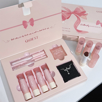 7Pcs/Box Makeup Sets 4PCS Velvet Nude Liquid Lipstick,1 Lip Cream,1 Lip Oil,1 Face Blush Palette And Necklace Gift Cosmetic Kits