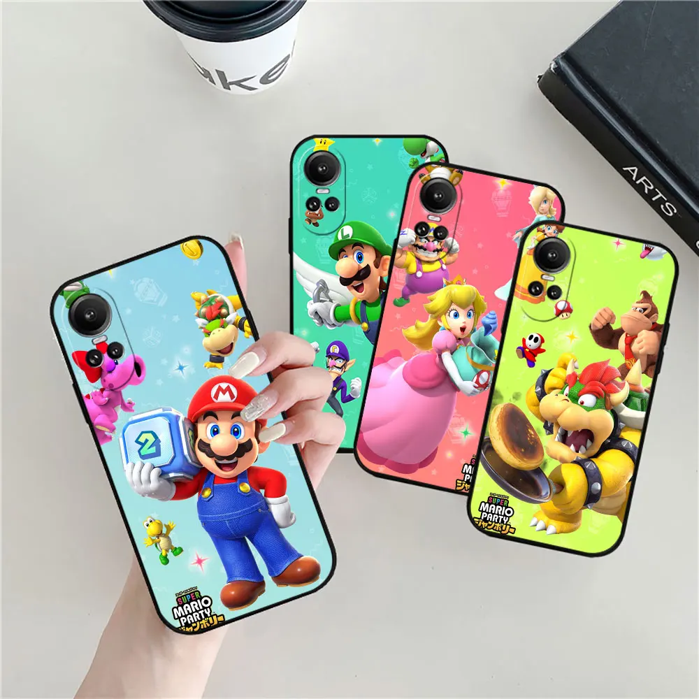 Cartoon Super M-Mario Bros Phone Case For OPPO Reno 11 11F 10 8 8T 7 7Z 6 6Z 5 4 3 2F Z ACE Pro Plus Black Soft Silicone Cover