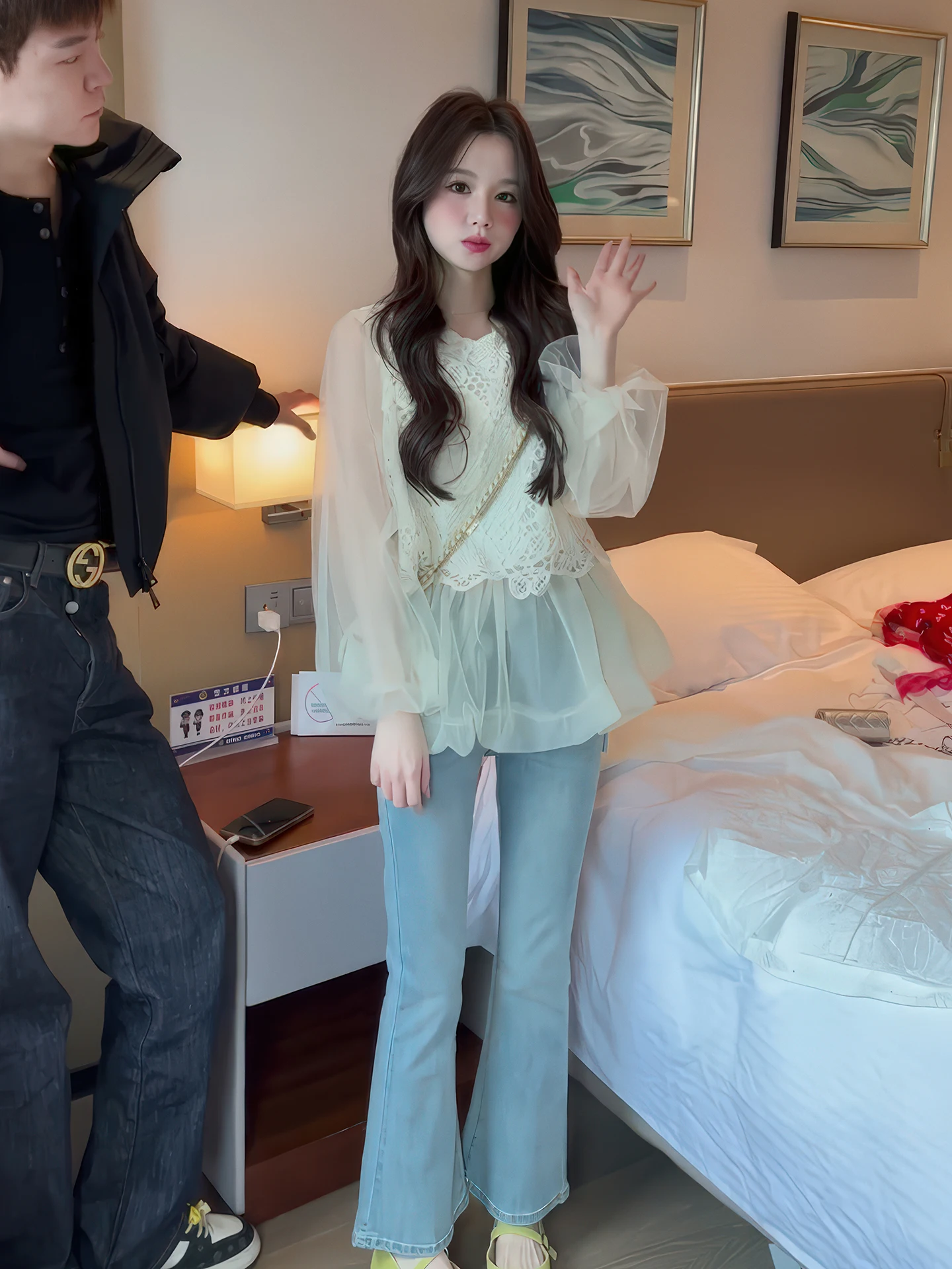 Sweet Style Lace Splice Lantern Sleeve Shirt Women's Autumn New Small Size Fairy Atmosphere Versatile Top Breathable Slimming