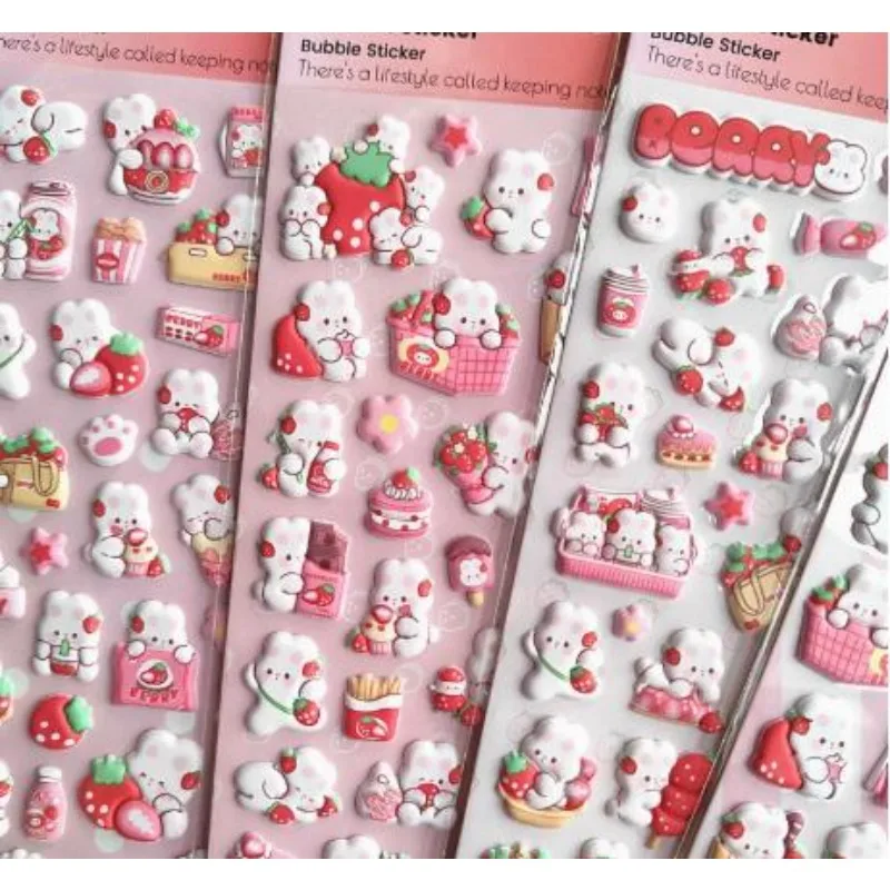 

2025 New Pink strawberry bunny children's cartoon EVA three-dimensional foam sticker for planner, diary, decoration Gifts