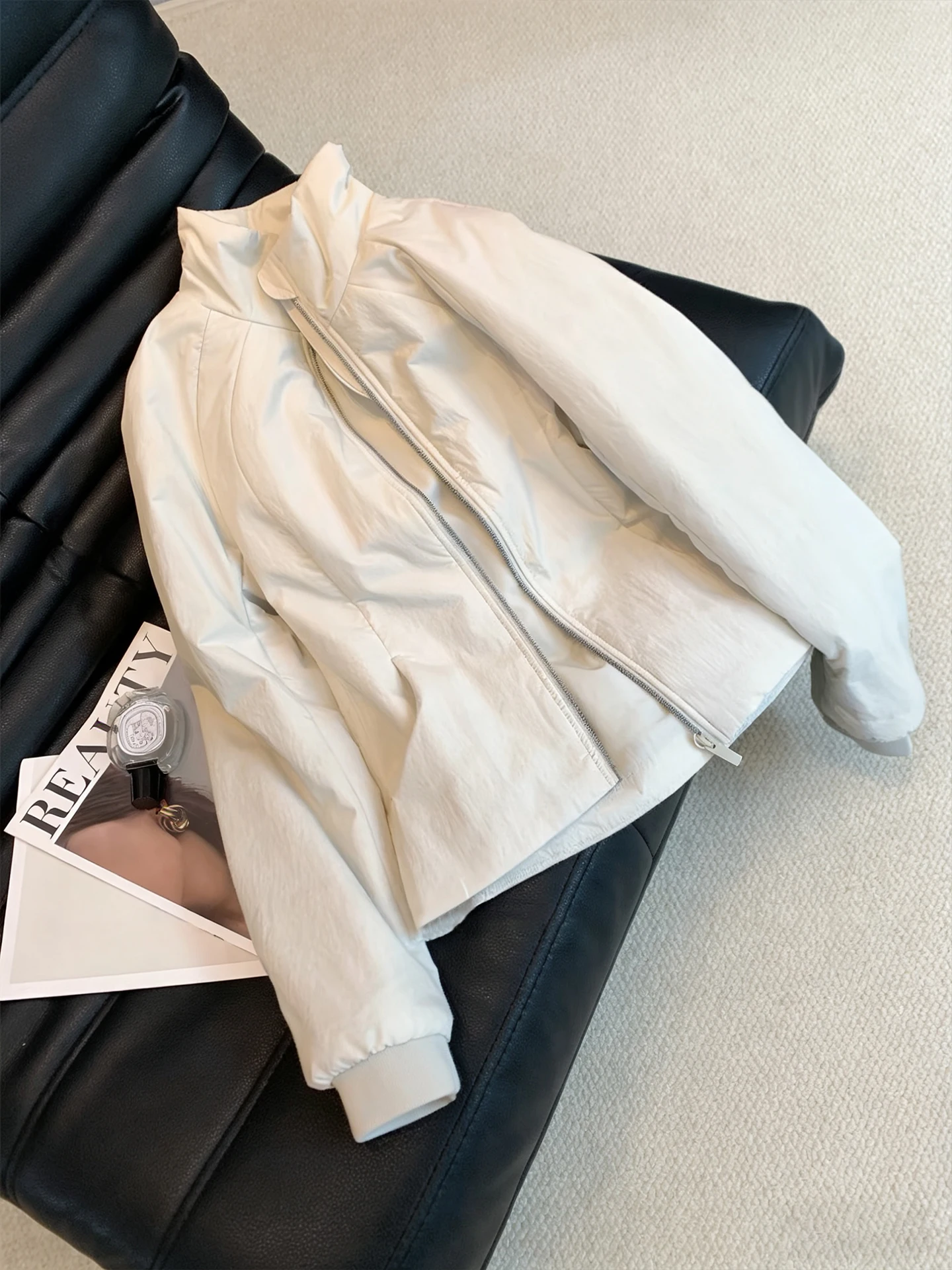 

Korean Sle Faionable mat Stand Collar Zipper Warm Cotton Jaet Men's Loose Slimming Lightweight Cotton Coat