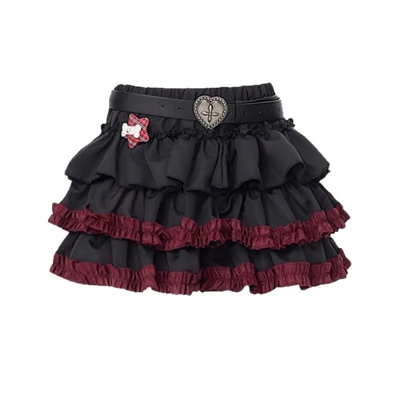 Harajuku Y2k Skirts 2025 Cute Cool Hot Girl Strap Lace Mini Cake Skirt Vintage Aesthetic High Waisted Gothic Punk Ruffles Skirt