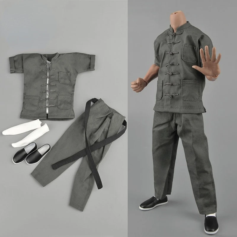 ZYTOYS ZY5048 1/6 Gray Short Sleeve Tang Suit  Kung Fu Pants Fit 12‘’ Action Figure Body DIY Doll Clothes