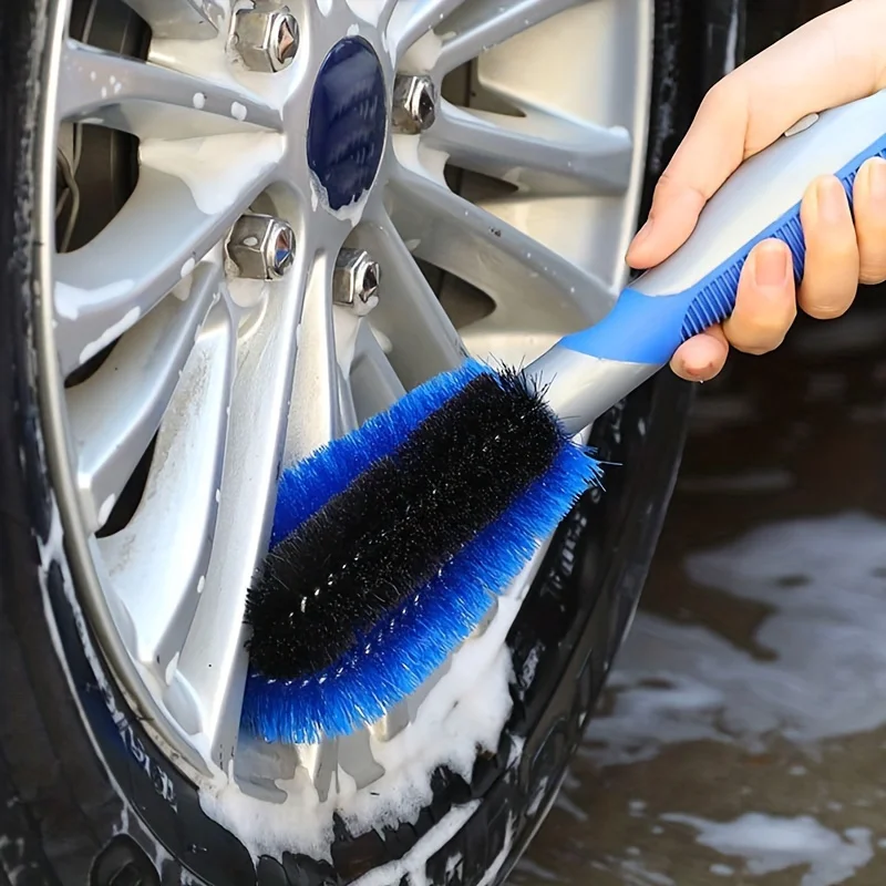 2pcsCar gap cleaning brush, blue and black dual color twisted wire brush, wire tire brush, car washing tool, wheel hub brush