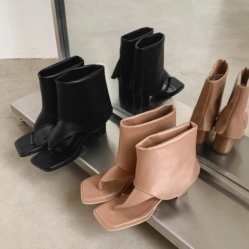 

Сексуальные женские ботинки, летние сандалии-гладиаторы с квадратным носком и застежкой на носок, женские ковбойские крутые ботинки в стиле вестерн на высоком каблуке