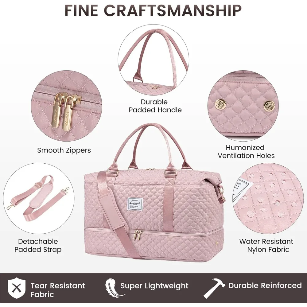 حقيبة نسائية من القماش الخشن لعطلة نهاية الأسبوع مع حجرة للأحذية، وحقيبة حمل طوال الليل، وحقيبة أدوات الزينة، وحقيبة صالة الألعاب الرياضية للسفر