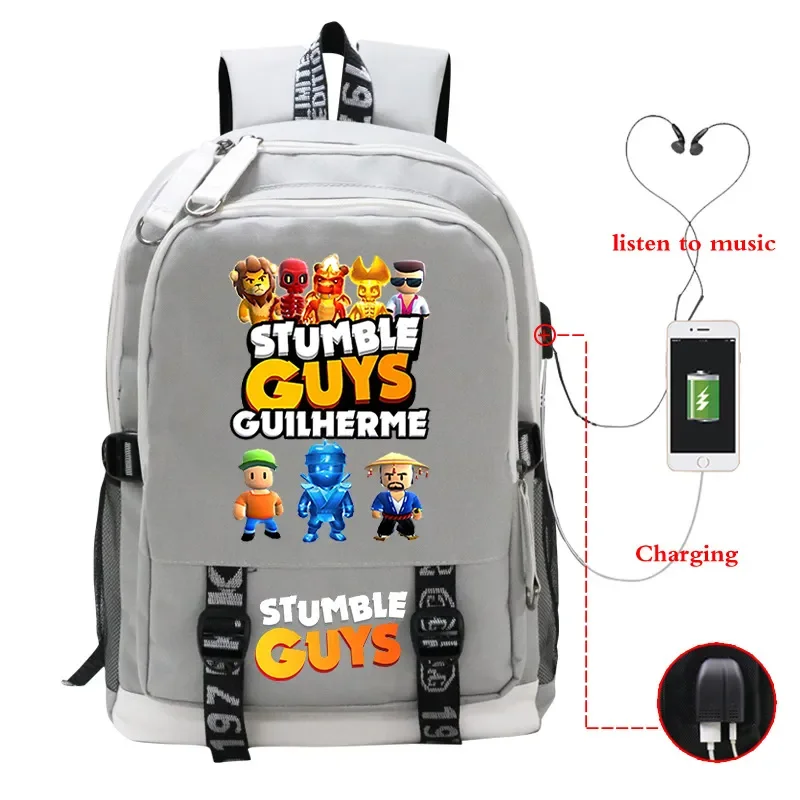 Game Stumble Guys Backpack Teenager Students School Bag USB Charging Port Laptop Bag Cartoon Nylon Rucksack Boys Bookbag Mochila