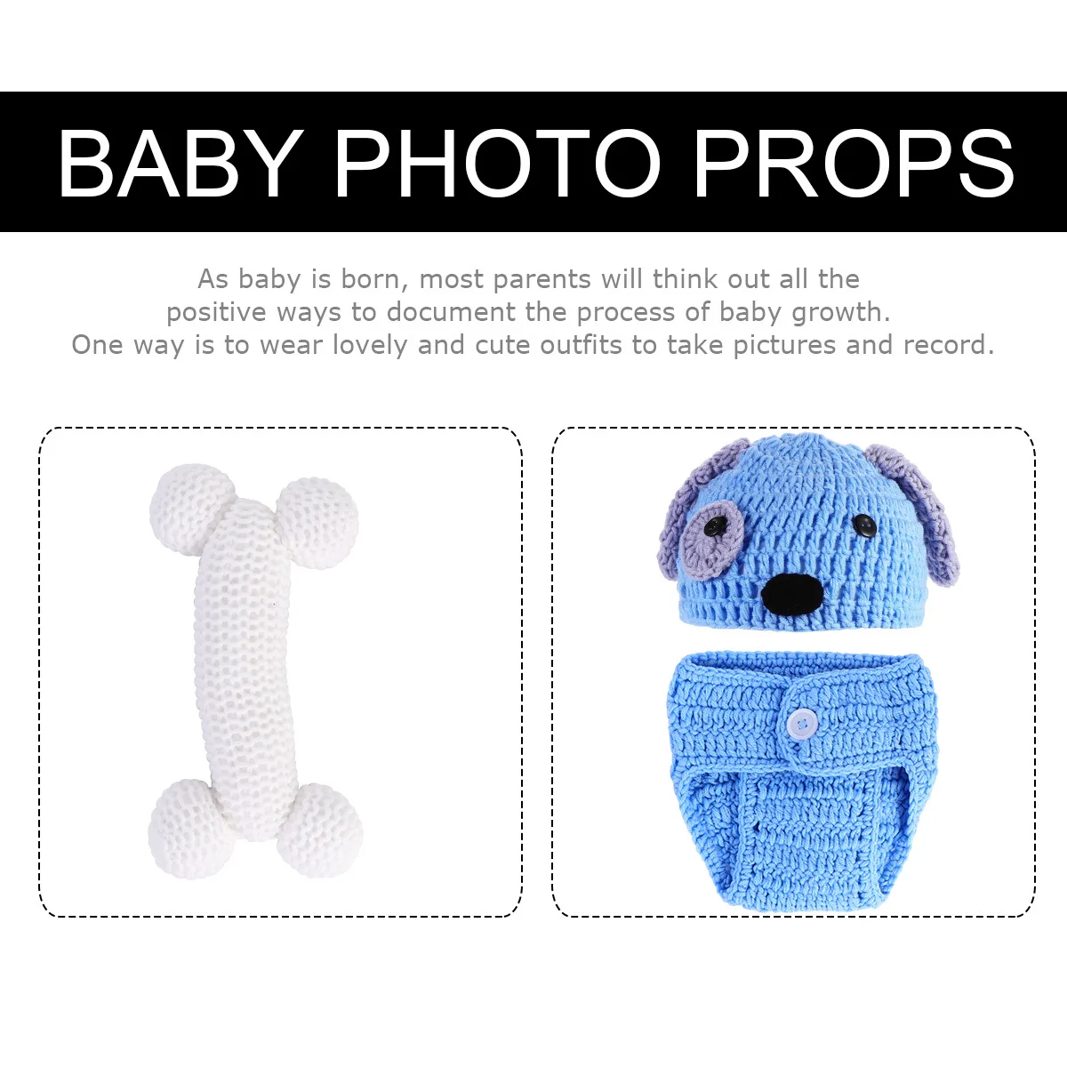3 قطع ملابس محبوكة على شكل جرو للأطفال حديثي الولادة شورت محبوك يدويًا تصميم رائع مادة القطن أزرق فاتح