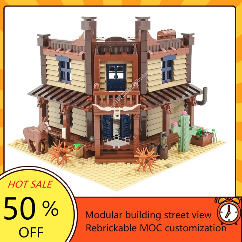 Bloques de construcción lepins para niños, juguete de ladrillos para armar Saloon del Salvaje Oeste, serie calles creativas, piezas Modular, ideal para regalo, código 1496, compatible con MOC-19004