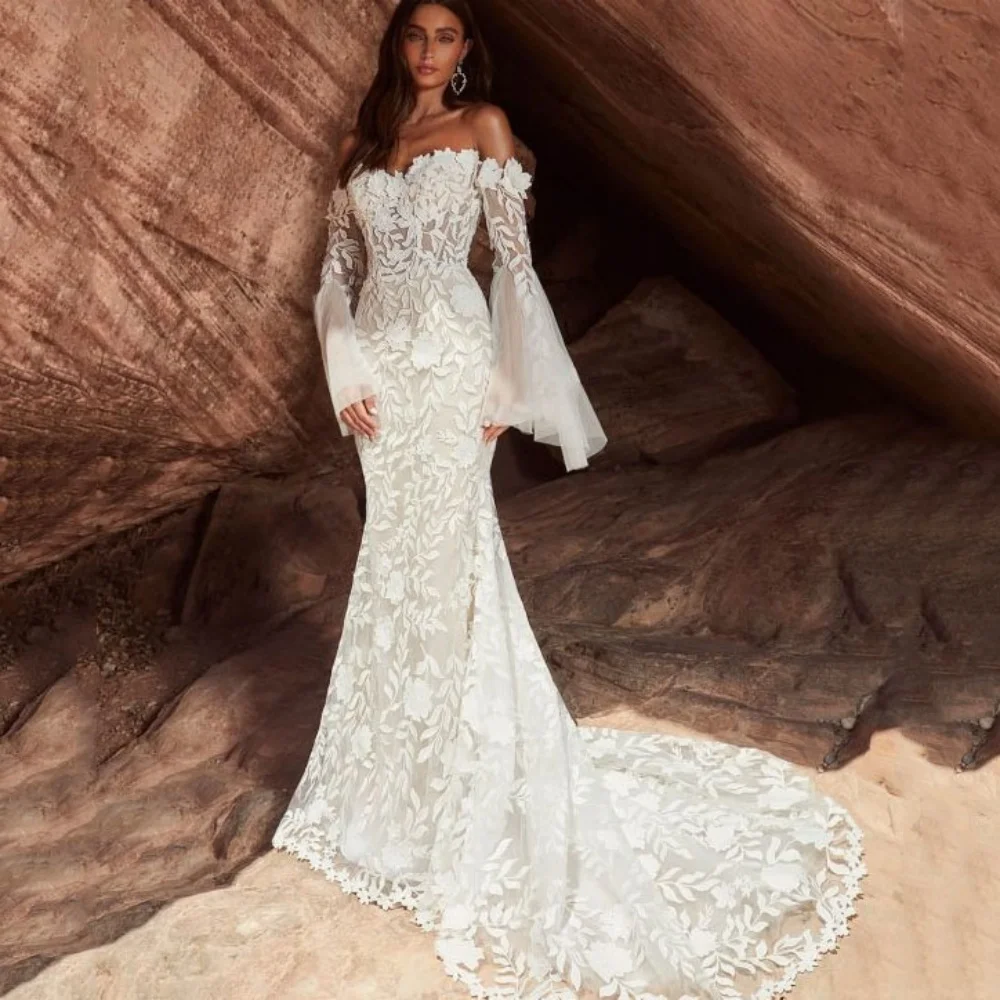 Angepasst Boho Brautkleider Schatz Neck Spitze Brautkleider Luxus Meerjungfrau Off Schulter Braut Roben vestido de novia