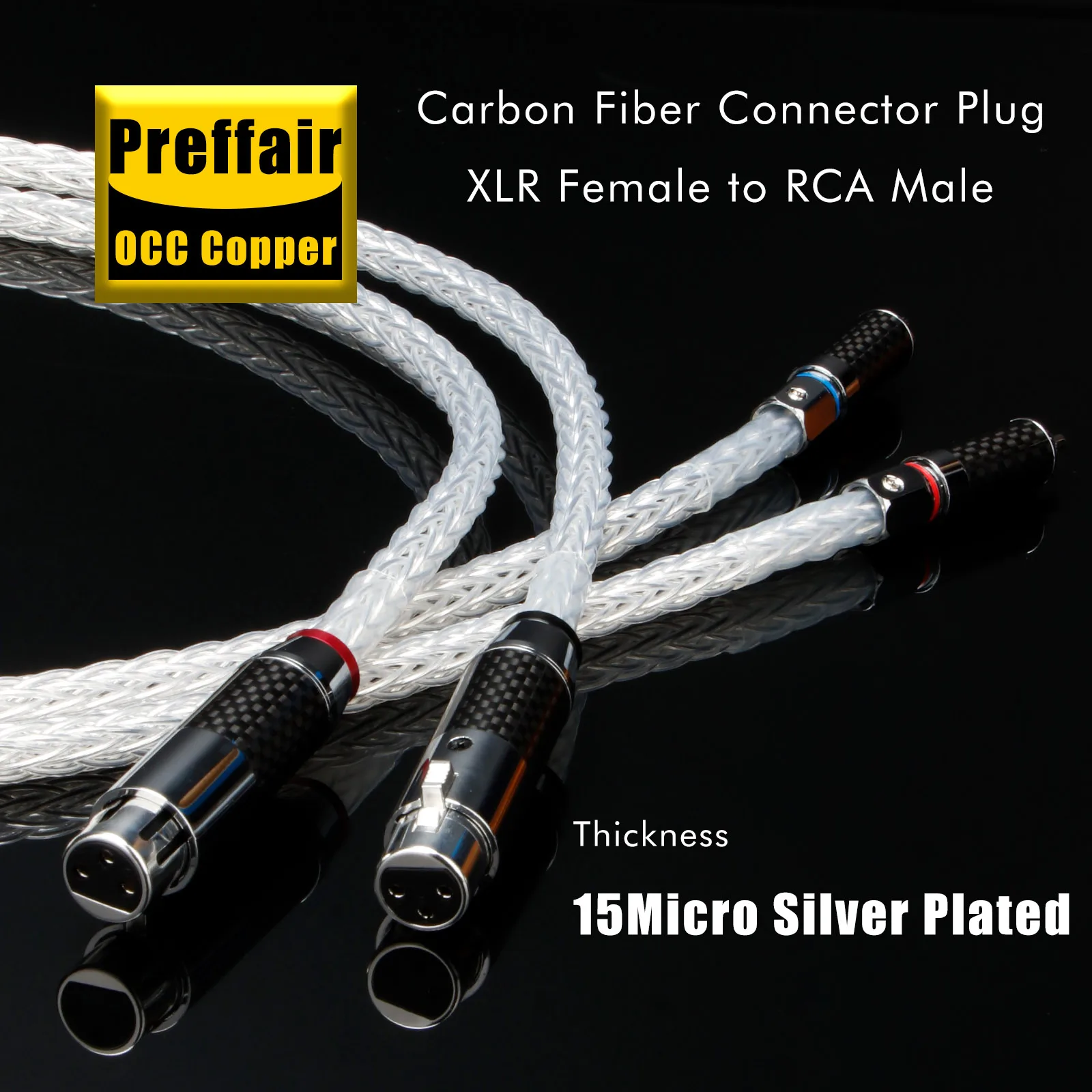 

Hi-End 8AG xlr to rca Silver Plated OCC 16 Strands Audio Cable With Carbon Fiber 3pins female xlr connector to rca plug