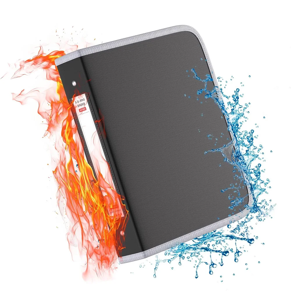 Fireproof Waterproof 3-Ring Binder Fireproof Round Binder with Zipper for Pens and 8.5*11-Inch 375-Sheet Paper (No Inserts) view 6