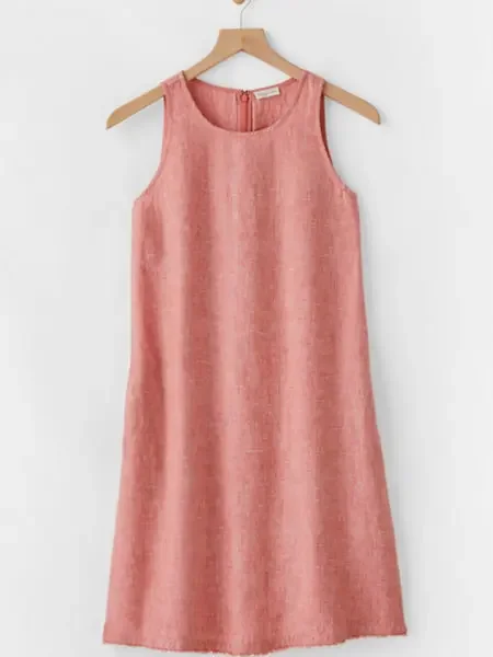 

2024 Fashion New Women's Dress Sexy Cotton Linen Round Neck Pocket Tassel Casual Elegant Tank Top Summer