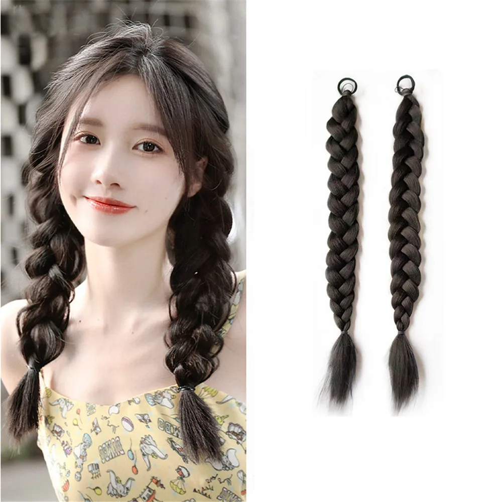 Peruka Twist Braid naturalny żeński kucyk zabawny śliczny podwójny kucyk warkocz włosy dziewczyna moda akcesoria do włosów