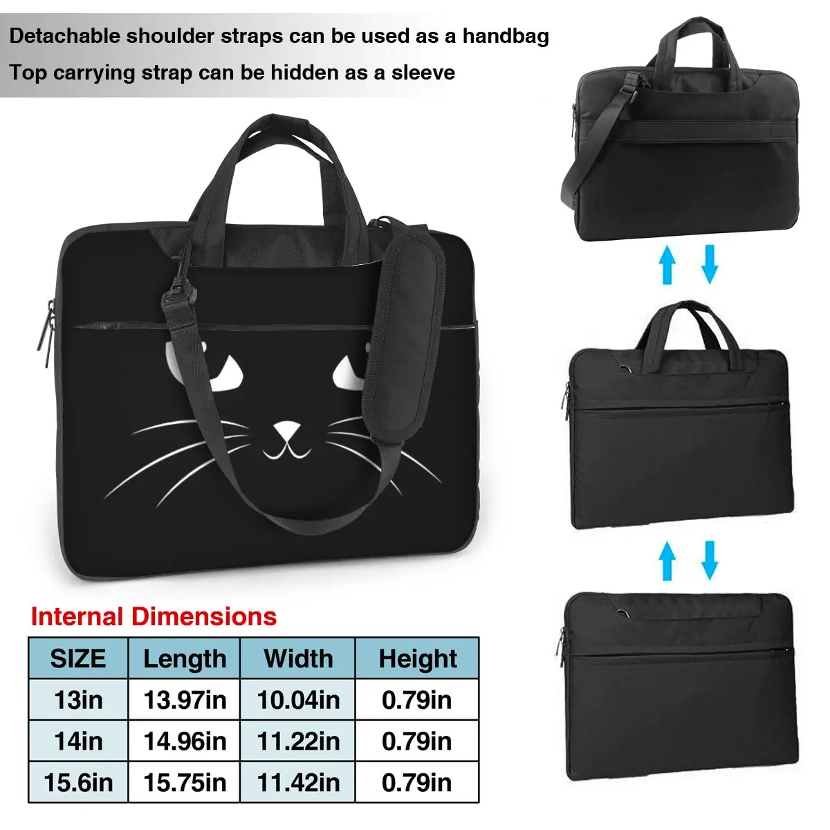 Cute Black Cat Laptop Bag Protective Case Computer Bag 13 14 15.6 Inch Crossbody Laptop Pouch For Macbook Pro Air