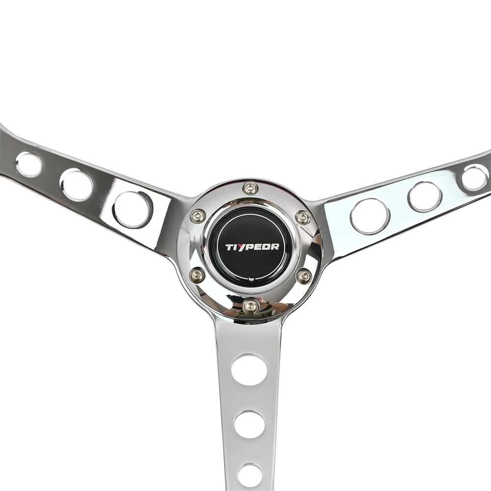 JDM 15inch 380mm Universal Classic wood Steering Wheel Chrome Spoke Retro Car Sports Steering Wheel