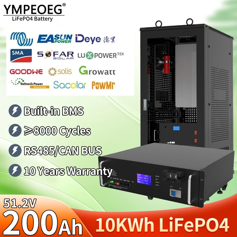 

Home Energy 48V50Ah/100Ah/200Ah 100% Full Capacity Brand New Grade A LiFePO4 Battery Pack 10KWh Built-in BMS 10 Years Warranty