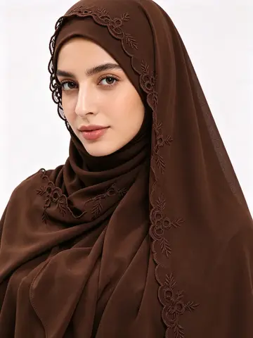Embroidery Hijab Pearl Chiffon Scarf Muslim Women Headscarf Islam Scarf Malaysia Shawl Wrap Turban Headband Bufanda Foulard