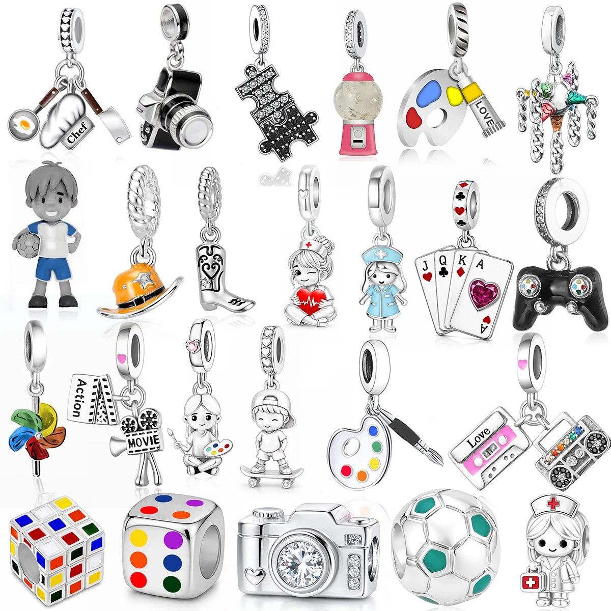 Fit Pandora2027 Fashion Original Design Hobby Series Paint Camera Game Bead Pendant DIY Bracelet Necklace Eco friendly Copper Ma