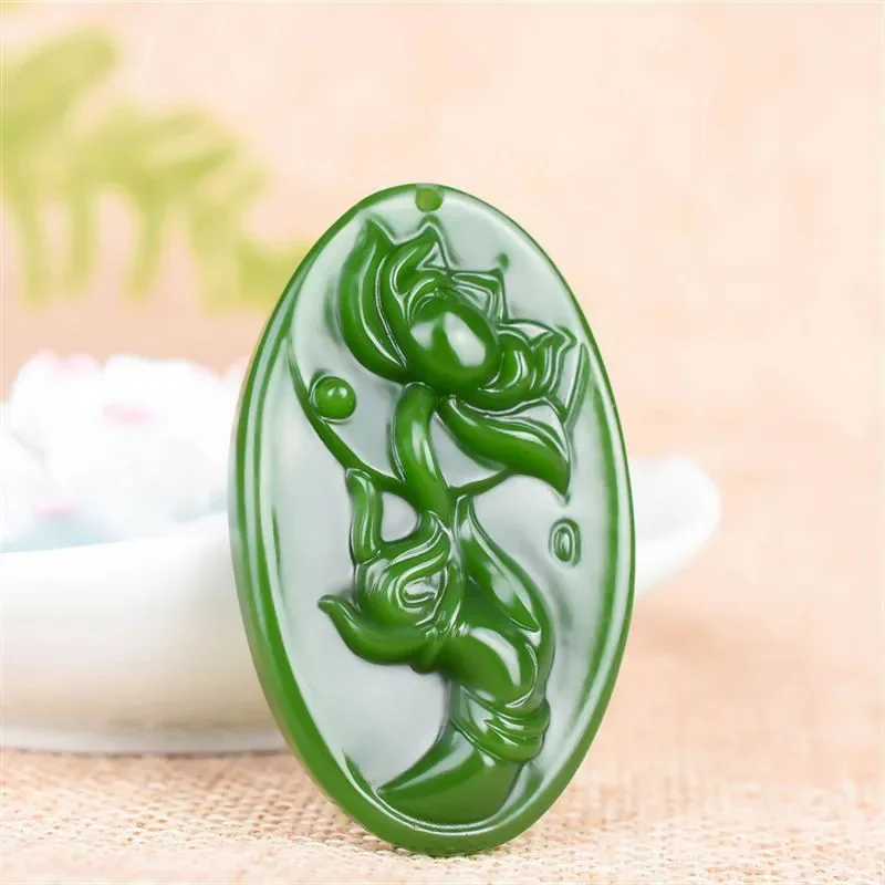 

Natural outer Mongolian material handheld lotus jade pendant female jade pendant versatile